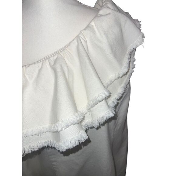 NWT Future Collective | Cream Women's Asymmetrical‎ Ruffle Denim Mini Dress Size - Picture 2 of 10